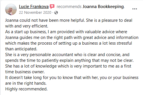 Facebook review Joanna Bookkeeping